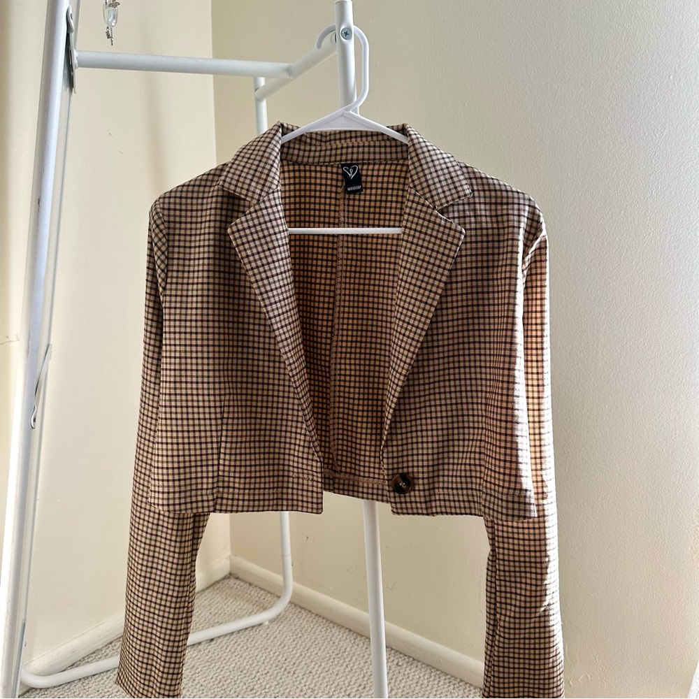 brown plaid blazer